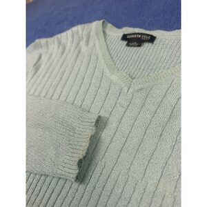 Kenneth Cole New York Men's L/G Ribbed Knit V-Neck Sweater blueish/Green
